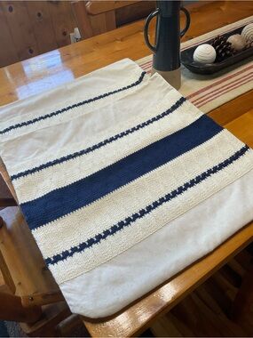Striped Navy and Cream Woven Textile Throw